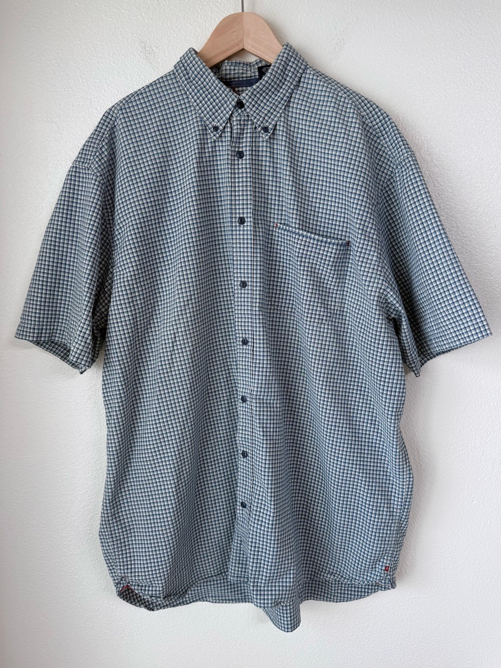 Vintage Gap 2002 Blue Gingham Plaid Short Sleeve Button Down Shirt Men’s XXL